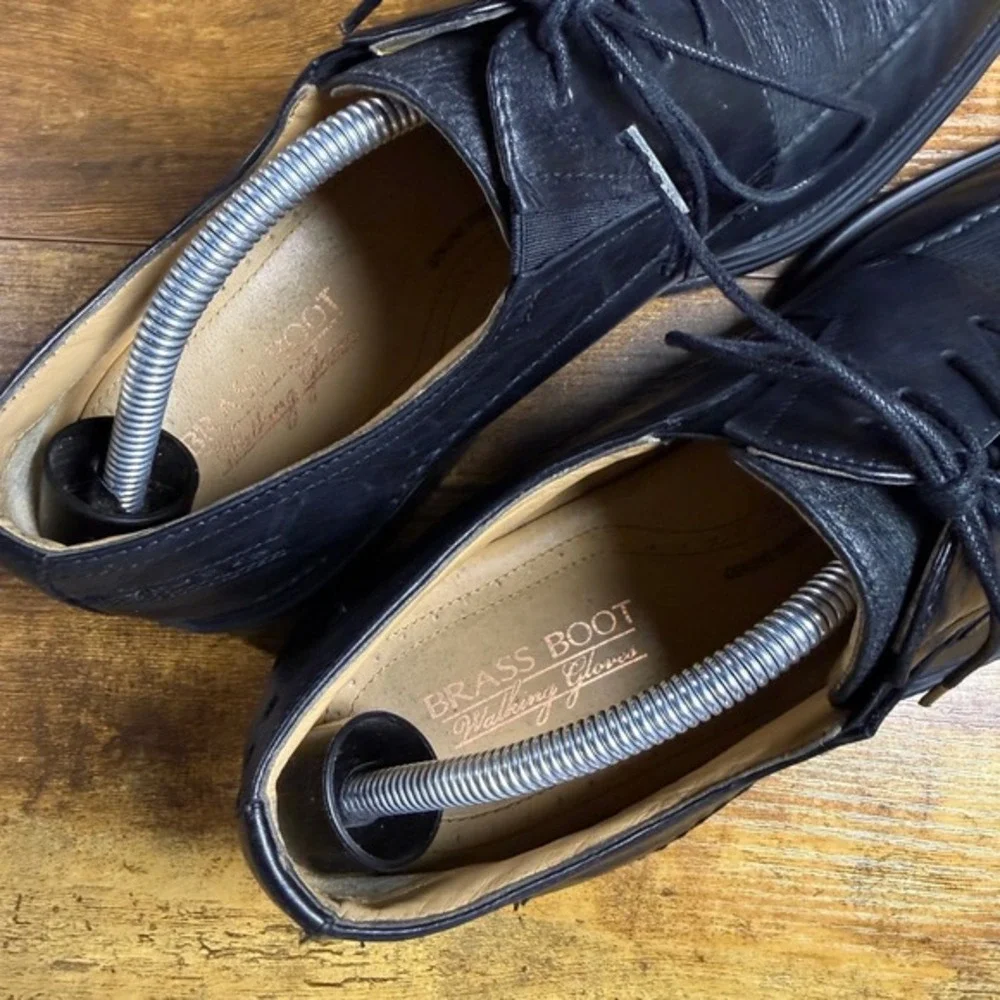 Brass Boot Walking Gloves Black Leather Square Toe Oxford Dress Shoes Mens 10.5M